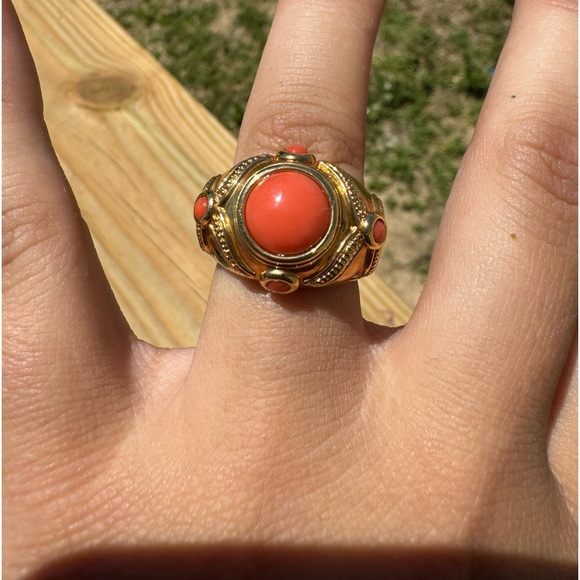 Vintage 14k fp gold coral moghul style cocktail ring size 7 - Picture 6 of 7